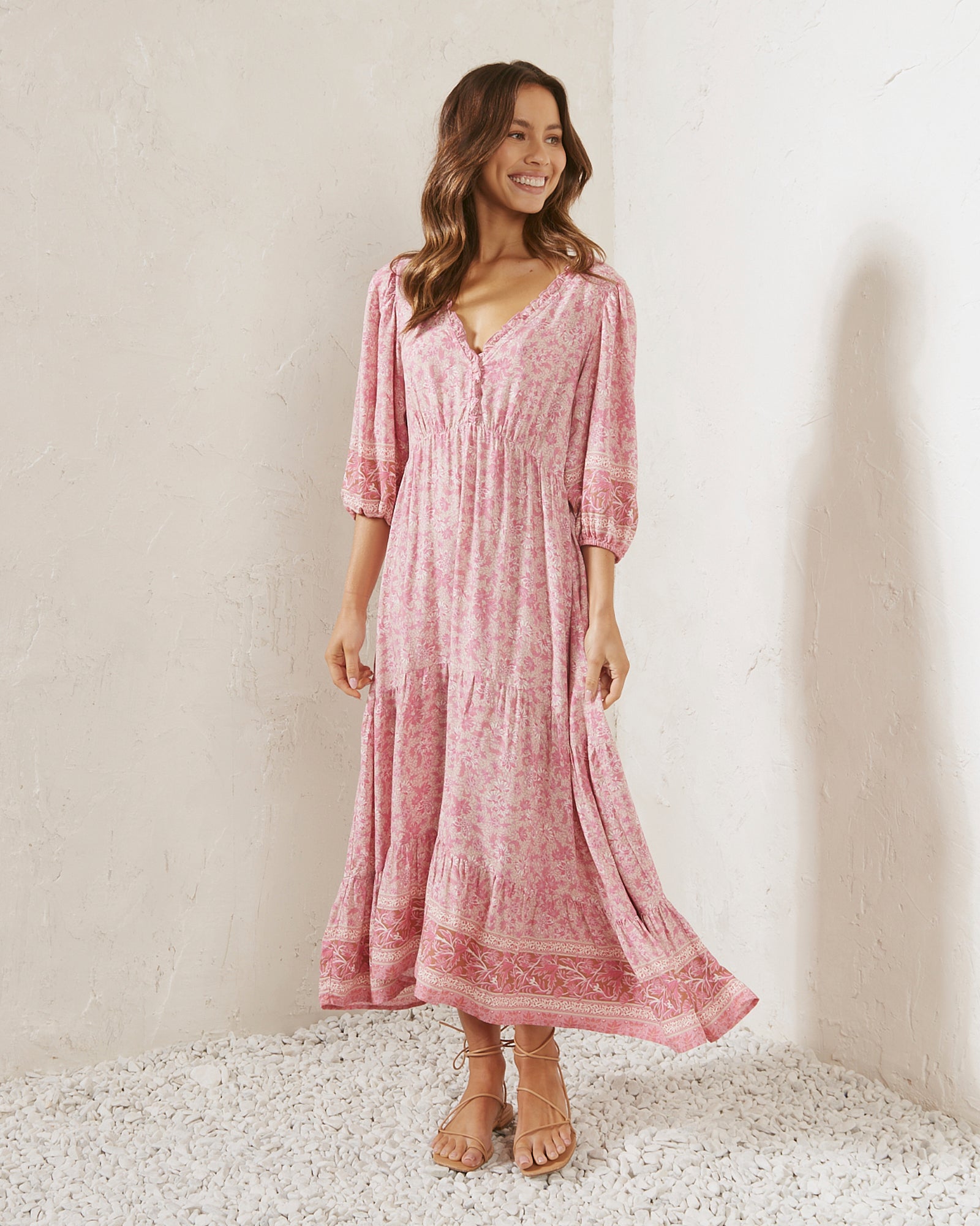 Fleur Pink Boho Midi Dress – HEYCHIC